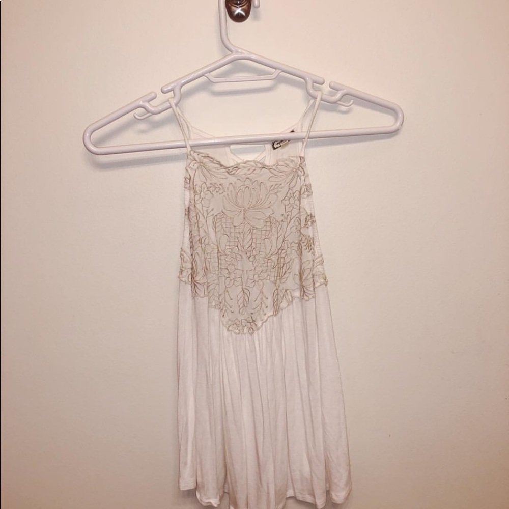 Gold detailed white flowy tank top